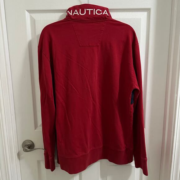 💥Nautica Colorblock Quarter-zip Pullover Mens size Large, Red navy - Picture 6 of 11